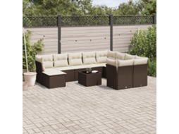 Vidaxl 11 Pcs Conjunto Sofás de Jardim C/ Almofadões Vime Pe Castanho