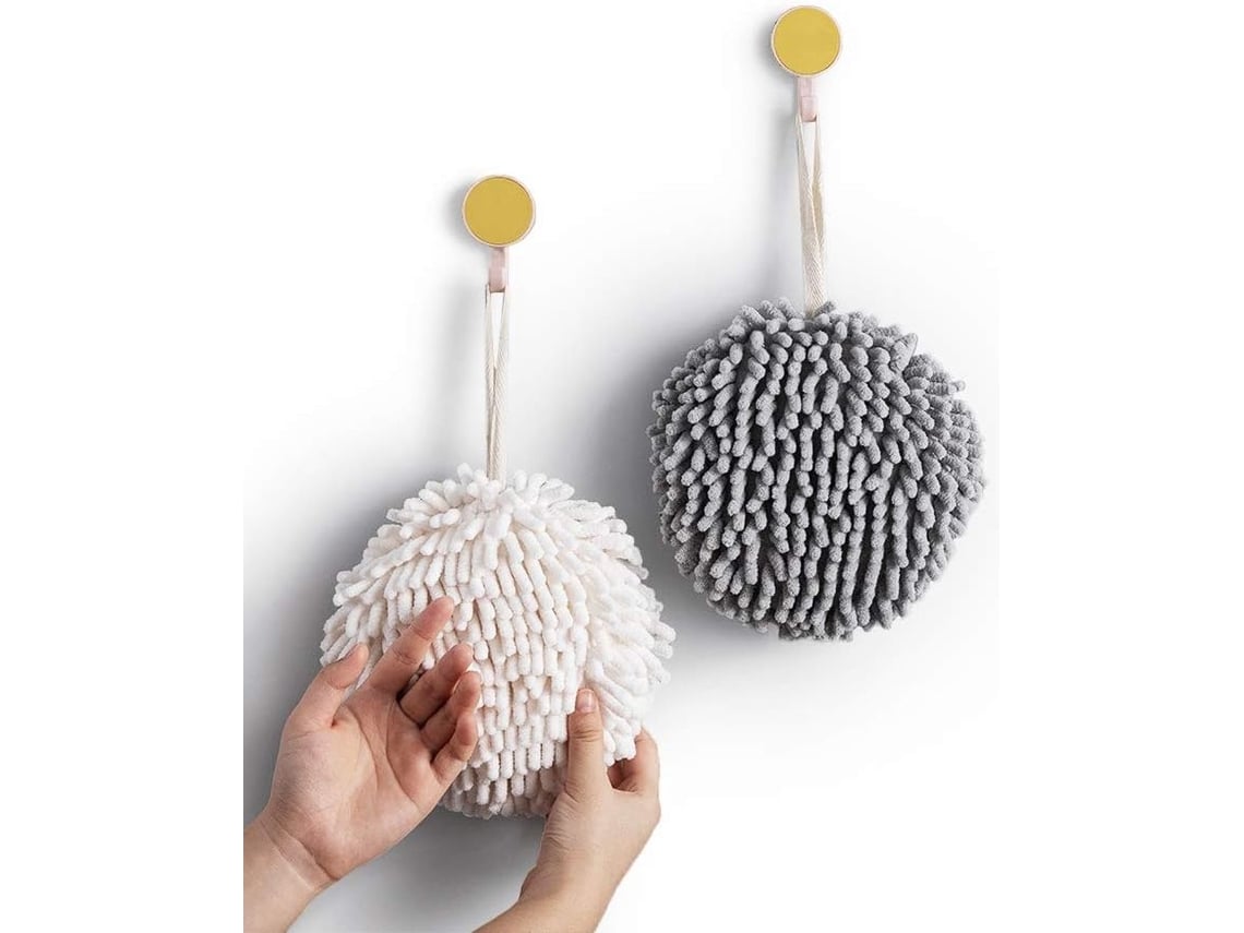 Toalha de Bola Felpuda, Pacote com 2 Unidades Branca e Cinza, Decorativa para Banheiro AQUAFORGE