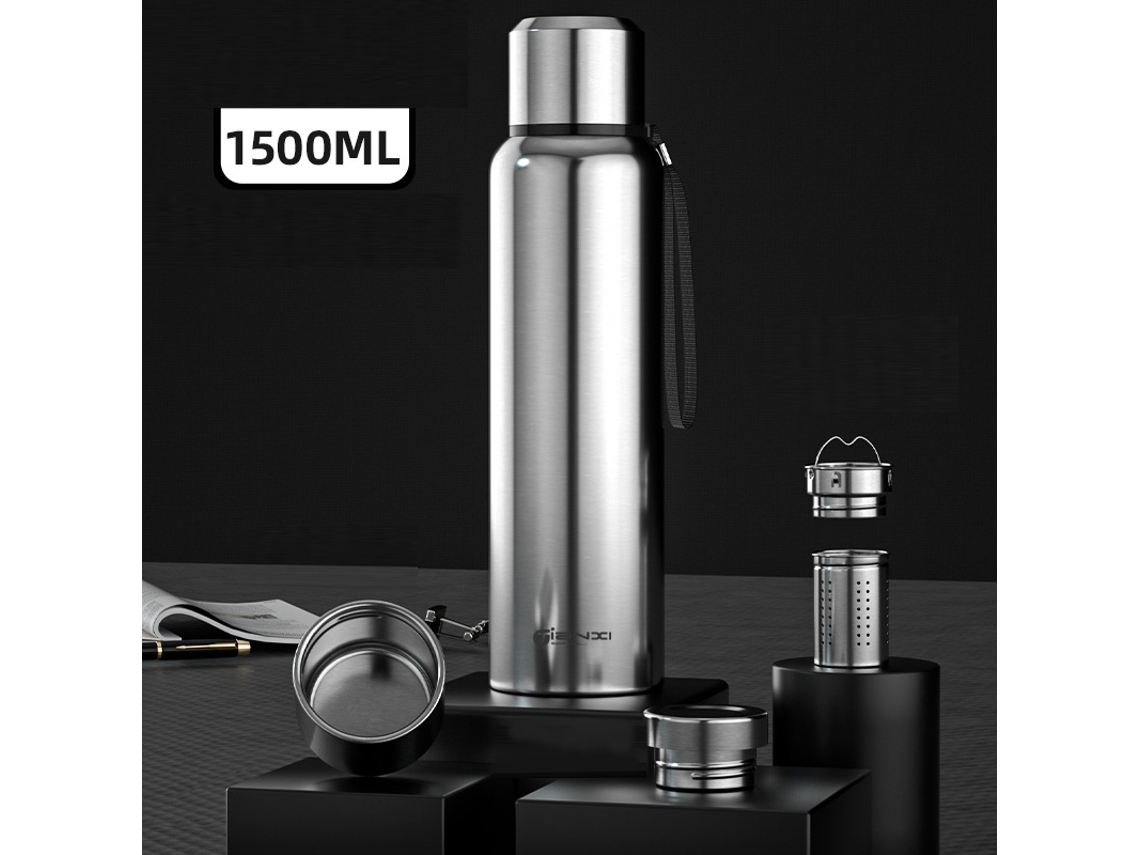 Garrafa Térmica de Aço Inoxidável de Grande Capacidade (1500 Ml), Design À Prova de Vazamentos MDUG (prateada)