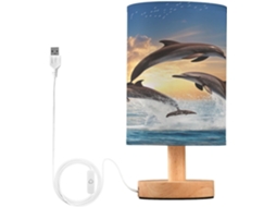 Abajur De Cabeceira Com Golfinho Saltando, Luminária De Cabeceira Led, Luminária De Leitura Com Portas Usb E Cúpula