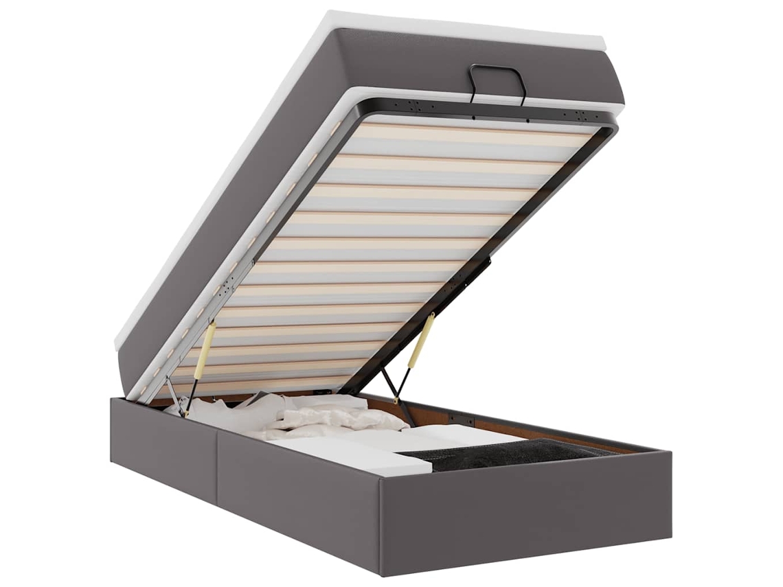 Moldura de Cama Síriaxl Otomana com Colchão Cinza 90x190 cm Couro Falso MAISON EXCLUSIVE