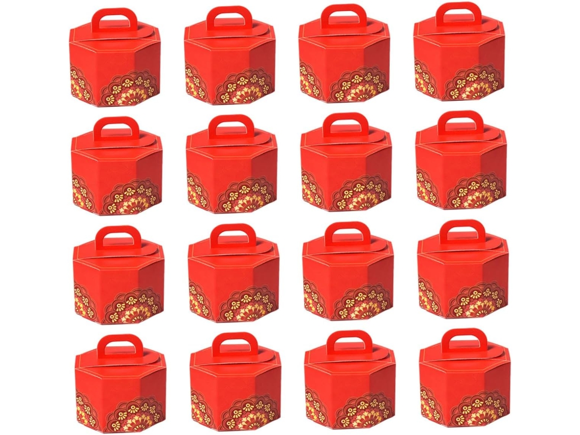 Caixas De Doces Papel Vermelho Octogonais, 50 Unidades