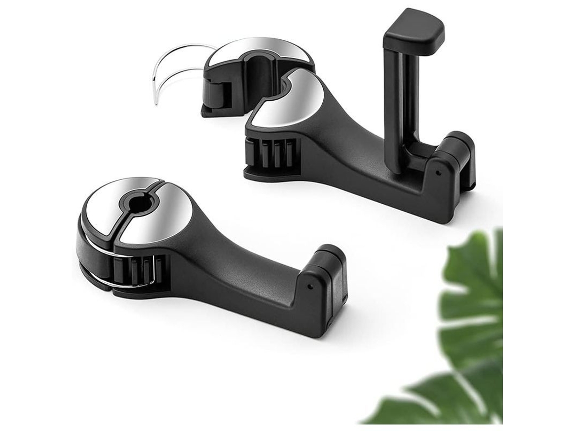 2 ganchos para encosto de cabeça de carro com suporte para celular, multifuncionais e duráveis, fáceis de instalar e com rotação de 360°.