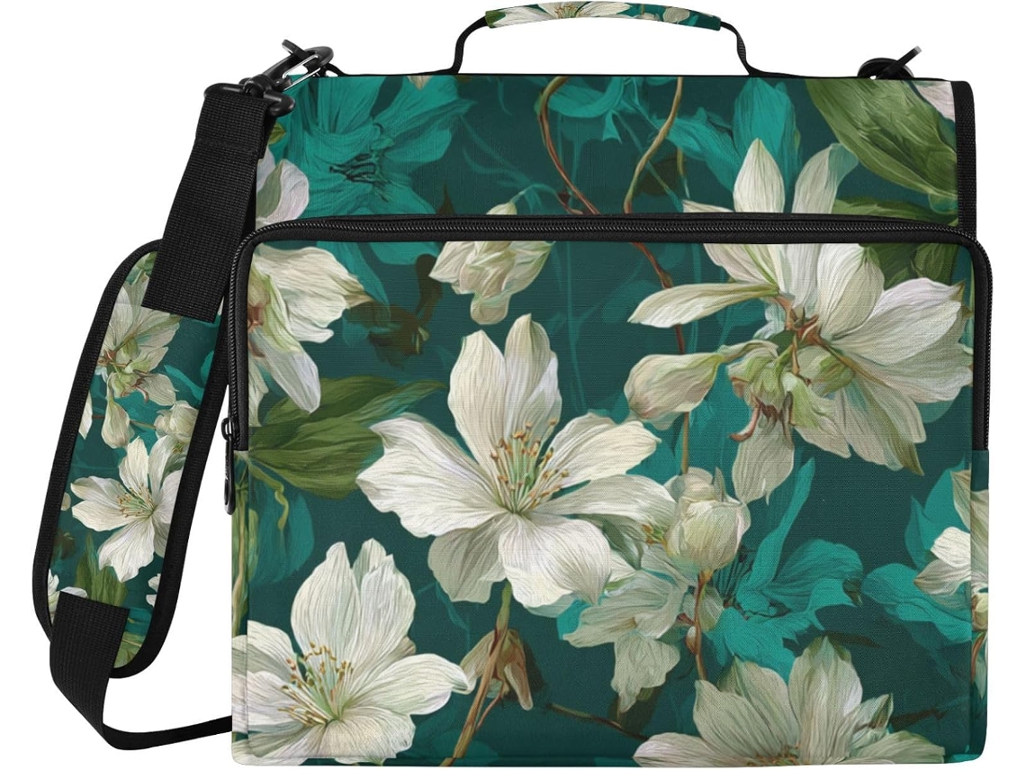 Pasta De Argolas Floral 3, 5 Polegadas, Com Bolsos Extras, Alça E De Ombro Removível Grande Capacidade Organizador