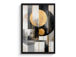 Poster Emoldurado Abstrato - Ouro - Prata - Formas - Estética - Moderna 40x60 Cm