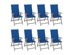 Vidaxl Cadeiras Jardim Reclináveis C/ Almofadões 8 Pcs Acácia Cinzento