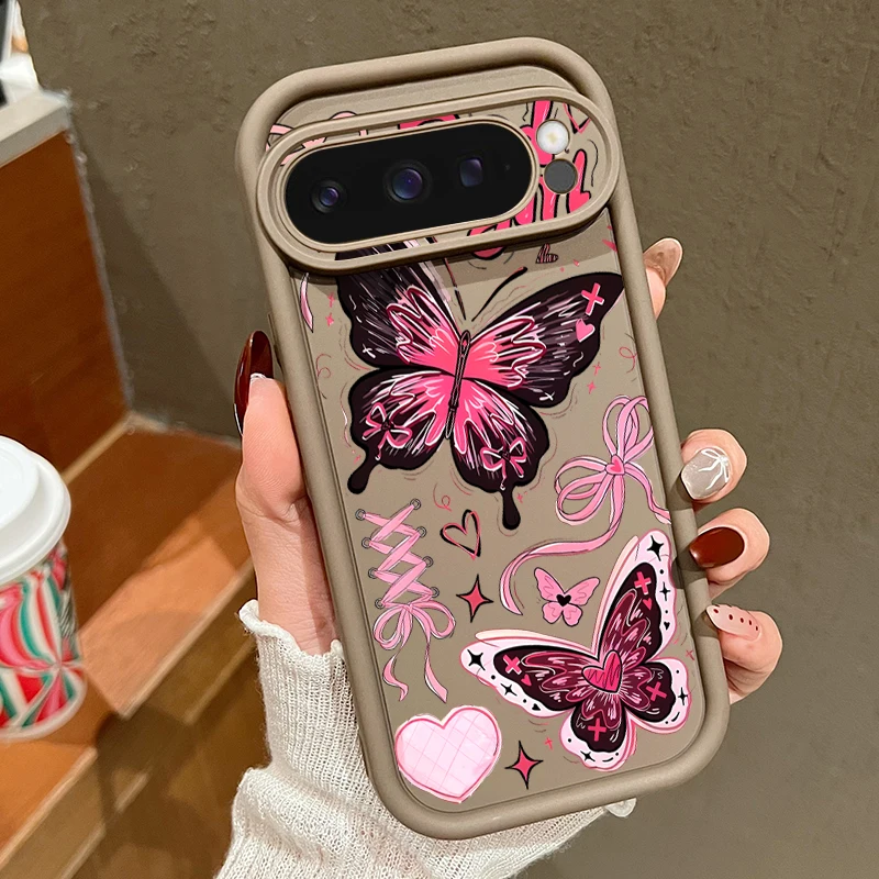 (café) Capa Para Celular Google Pixel 7 Pro Com Estampa De Borboleta Rosa, Feita De Tpu Macio E Resistente A Impactos.