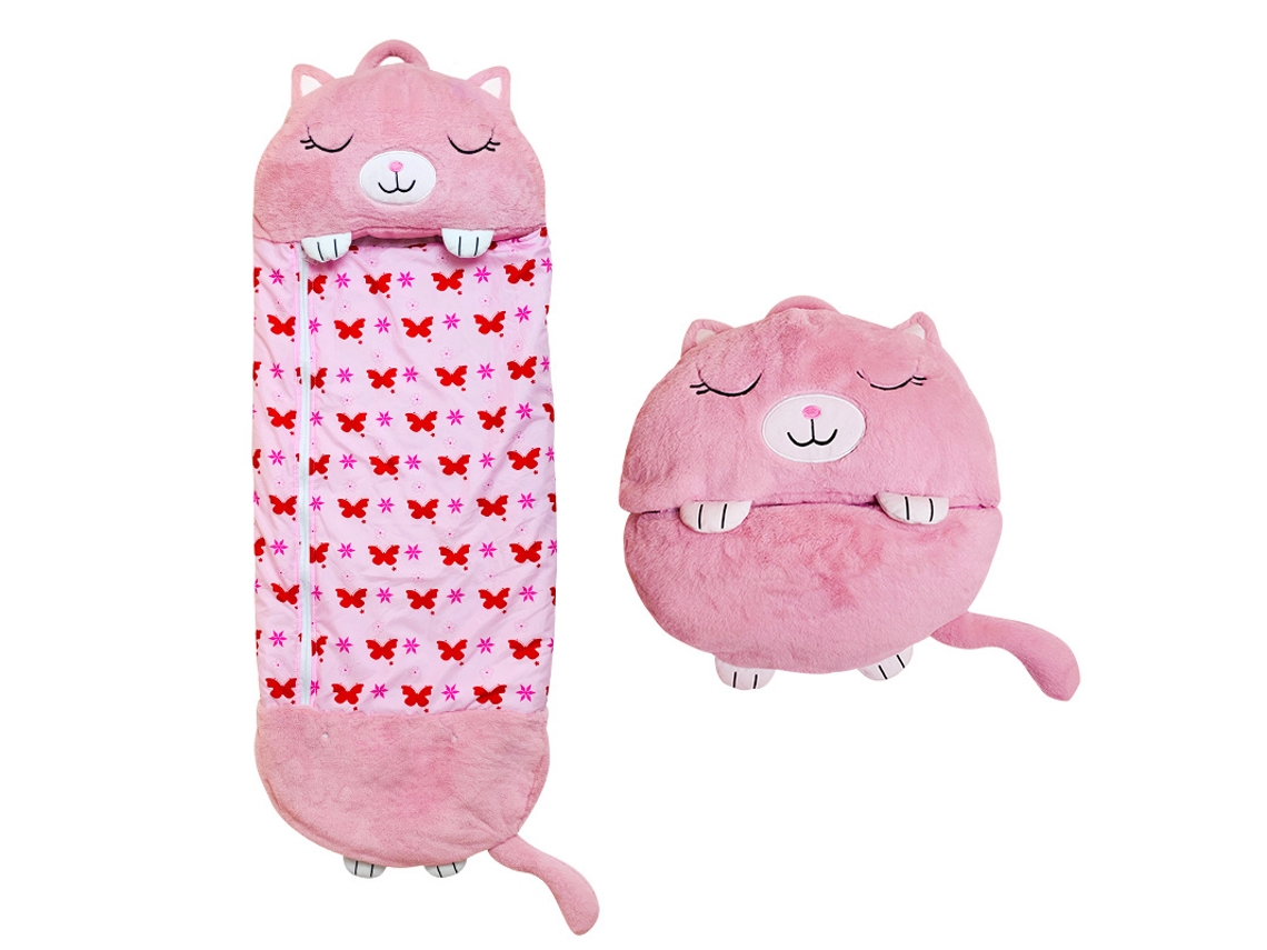 Saco De Dormir De Pelúcia Infantil 2 Em 1, Saco De Dormir Quente Anti A Chute (Gato Rosa/160×60Cm) GERTIZ
