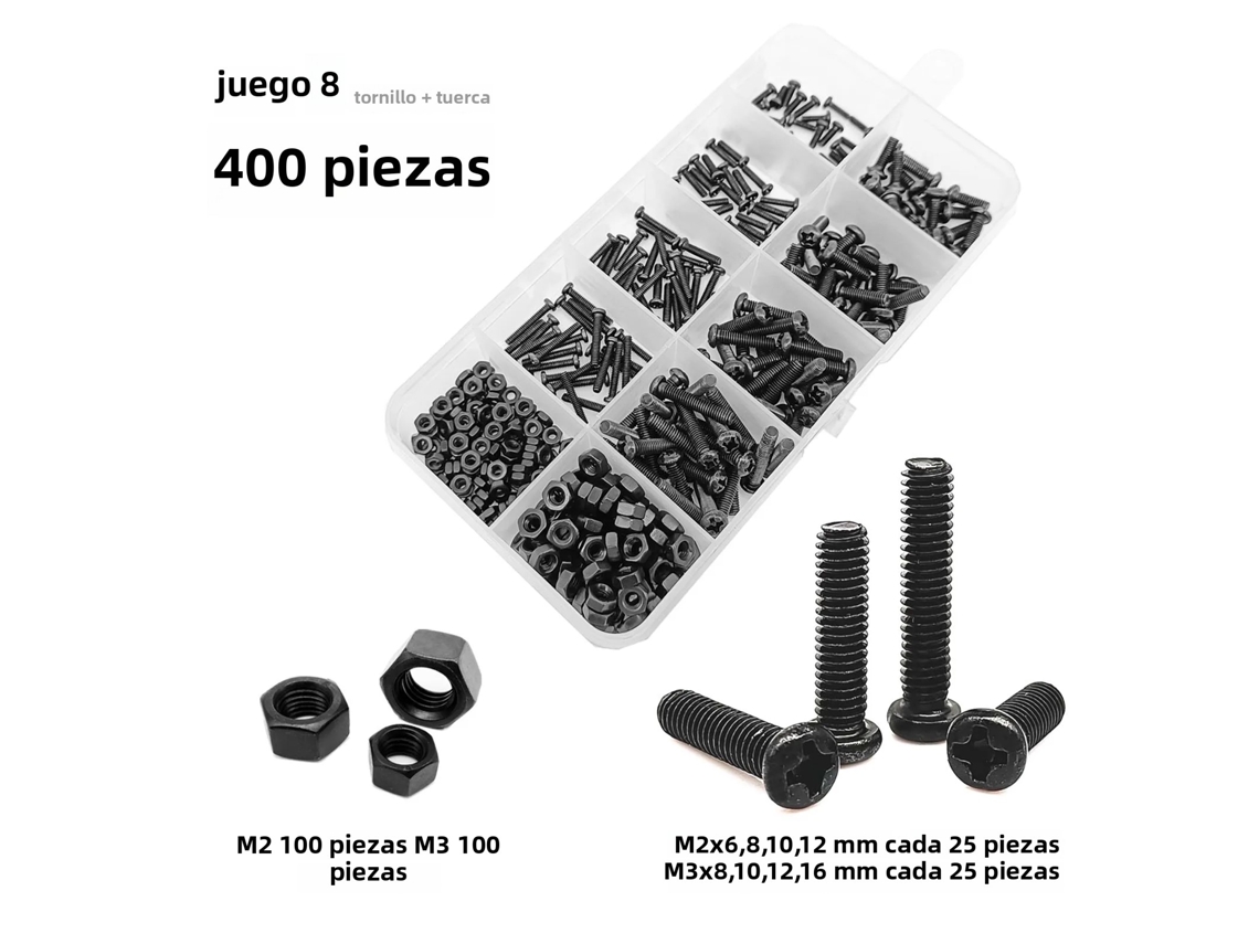 (modelo B400 Peças) Conjunto De Parafusos E Porcas De Aço Preto, Com Cabeça Phillips E Cabeça Redonda.