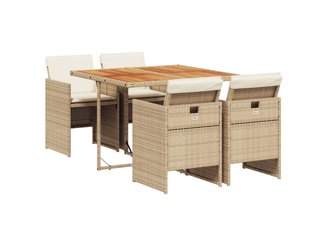 Conjunto de 5 Jantar para Jardim com Almofadões Vime Pe Bege MAISON EXCLUSIVE
