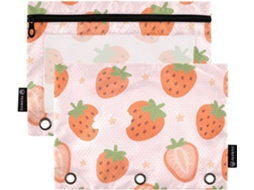 Organizador para macarrão com estampa Morango, zíper e visor transparente, com 3 compartimentos para materiais.