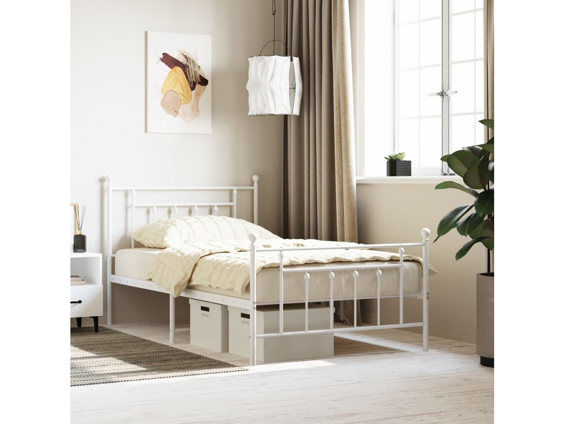 Vidaxl Estrutura De Cama Com Cabeceira E Pés 107x203 Cm Metal Branco