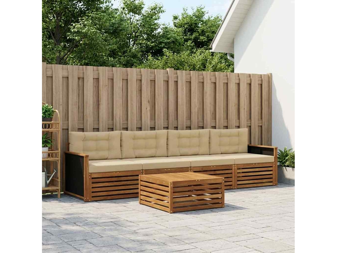 Vidaxl Conjunto De Sofás Para Exterior 5 Pcs Natural E Bege