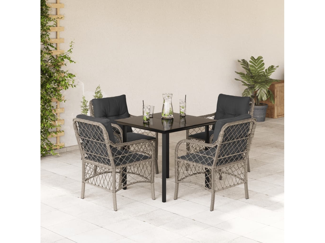 Vidaxl 5 Pcs Conjunto De Jantar P/ Jardim C/ Almofadões Cinzento Claro