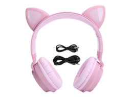 Aetheria fone de Ouvido de Orelha de Gato Led 3d Bluetooth 5.0 Folding com Microfone Rosa