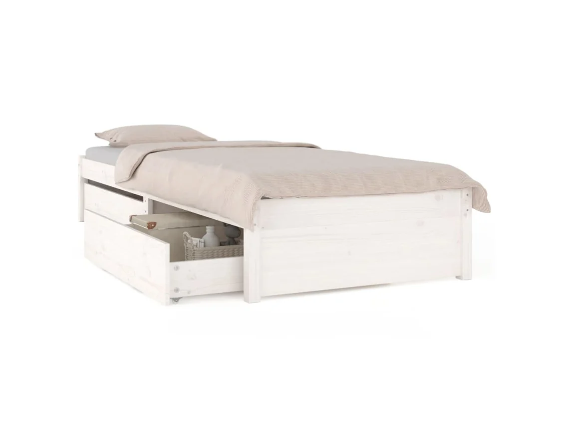 Estrutura de Cama de Solteiro Pequena com Gavetas em Branco MAISON EXCLUSIVE (75x190 cm)