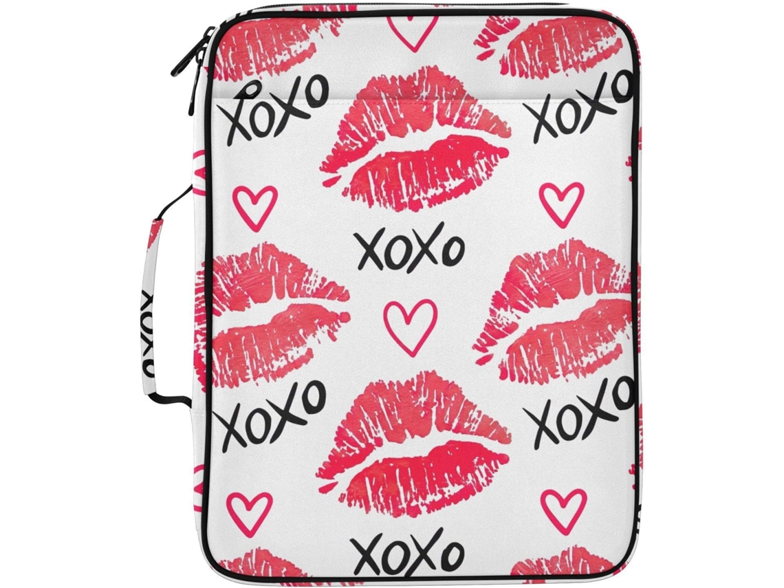Pasta Expansível Branca Red Kiss Love, Com 3 Argolas E 7 Bolsos, Ideal Escola, Escritório E Viagens