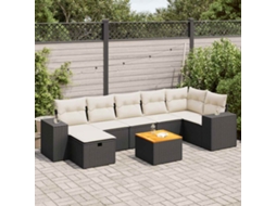 Vidaxl 8 Pcs Conjunto Sofás De Jardim Com Almofadões Vime Pe Preto