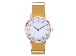 Relógio masculino de quartzo com pulseira de nylon, mostrador azul e padrão de escala (amarelo).