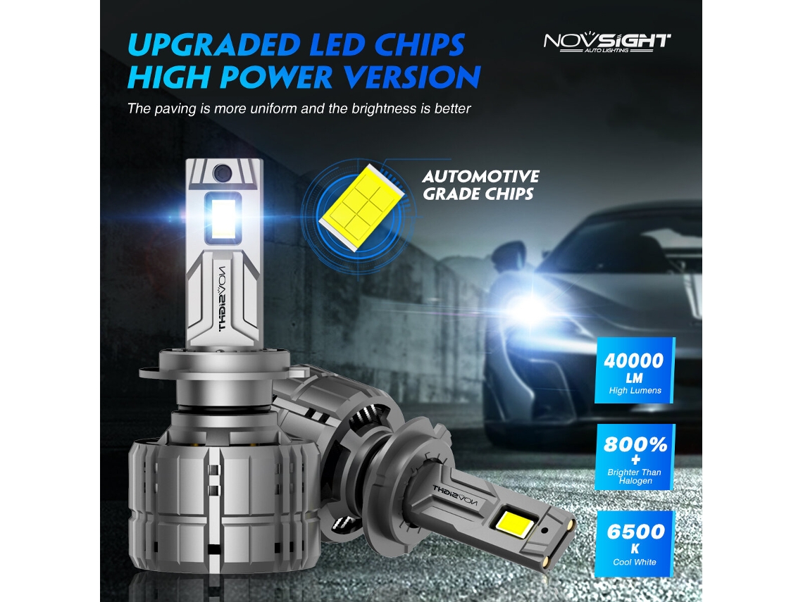 9005-novsight A500-n60 2 Peças 40000lm/par Farol De Carro Lâmpadas Led Farol Alto/baixo Kit 6500k Farol Ip68 À Prova D'água Luz Branca