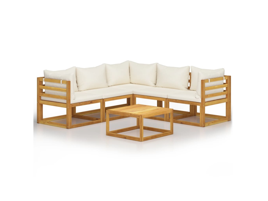 Maison Exclusive - 6 Pcs Conjunto Lounge Jardim C/ Almofadões Acácia Maciça Creme