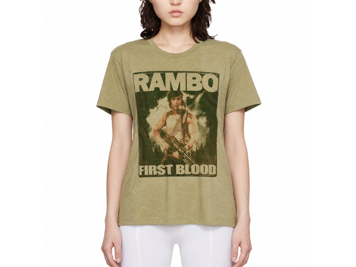 Rockinstone Rambo Movie Poster Heather Khaki Adult T-shirt Size:m