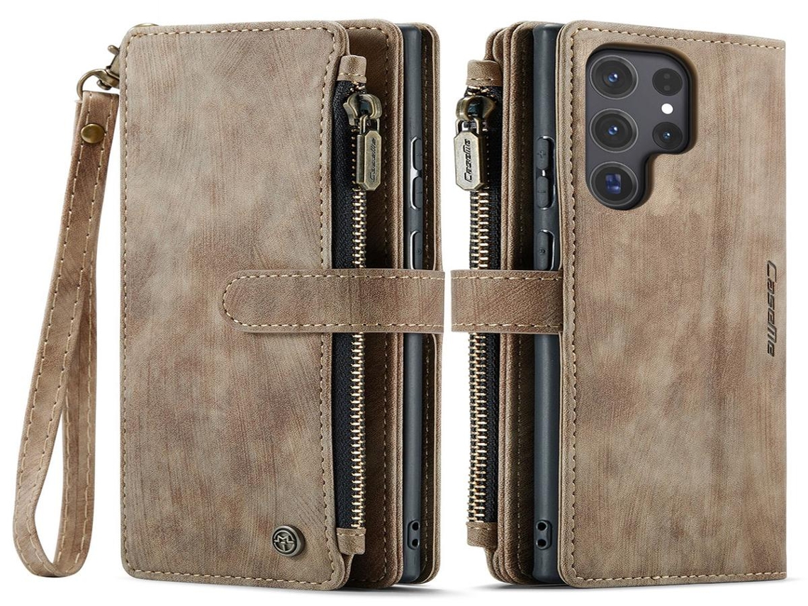 Lurelia Estojo Flip Iphone 15 Pro Cordão Magnética Suporte Porta-cartões Couro Pu Tpu Castanho Slim