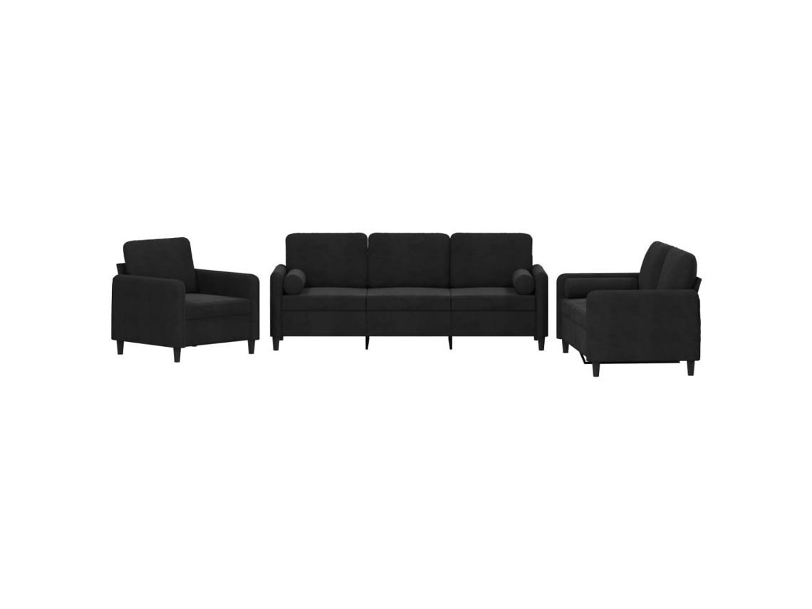 3 Pcs Conjunto de Sofás com Almofadas Veludo Preto MAISON EXCLUSIVE