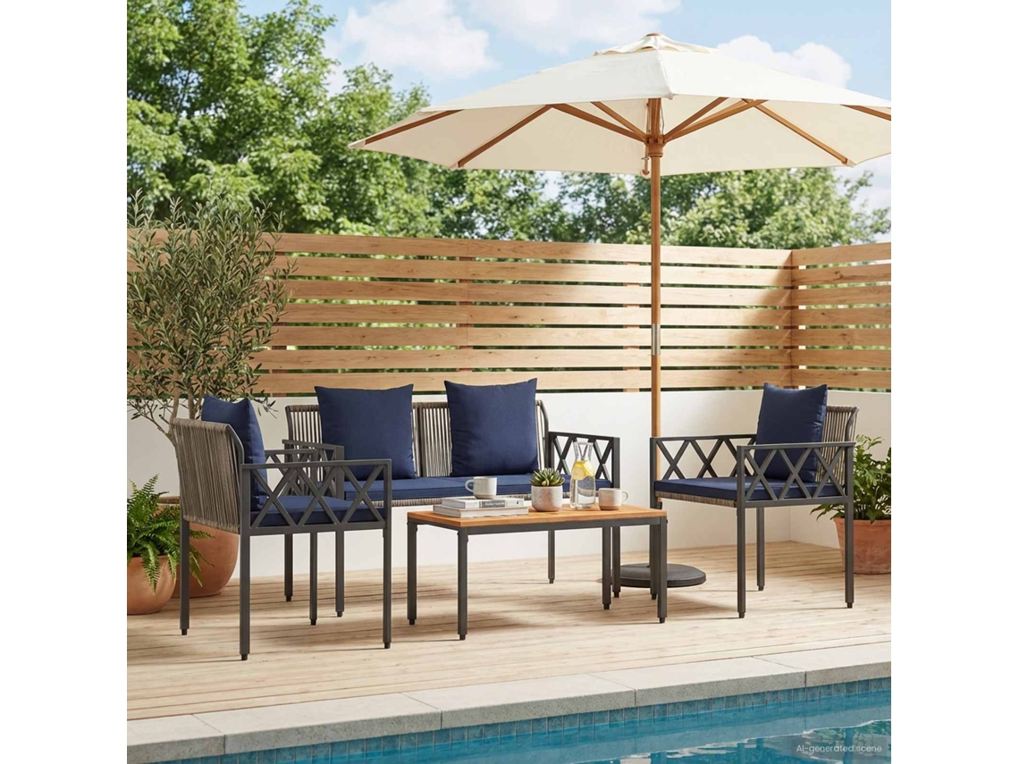 Vidaxl Conjunto De Móveis Para Exterior 4 Unid. Cinza E Azul Marinho