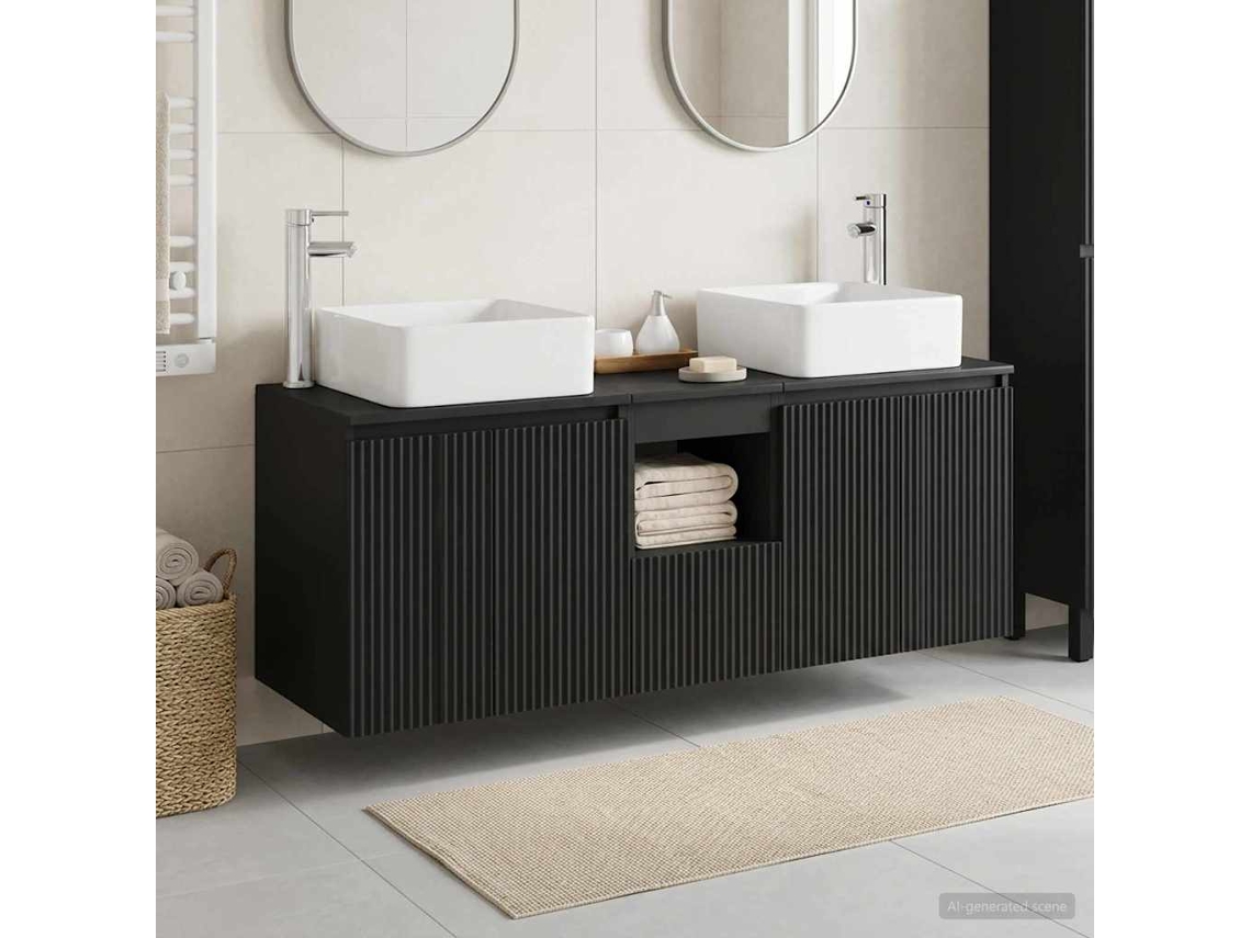 Vidaxl Conjunto De Armários Para Banheiro 3 Unid. Preto