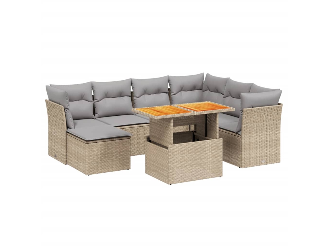 Conjunto de 8 sofás de jardim com almofadões Vime Pe Bege MAISON EXCLUSIVE (8 peças)