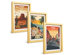 Composição De Quadrospaisagens De Cidades Naturais Moldura Dourada Imagens Para Um Quarto Infantil Espelharte (3 Peças 20x30 Cm)