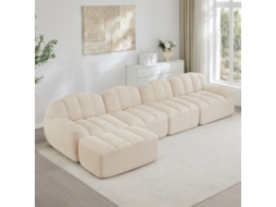 Sofá Modular De 4 Lugares Com Pufe, Formato Concha, Espuma 32d De Alta Densidade, Assento Profundo, Tecido Macio, Ideal Para Sala, Bege E Branco