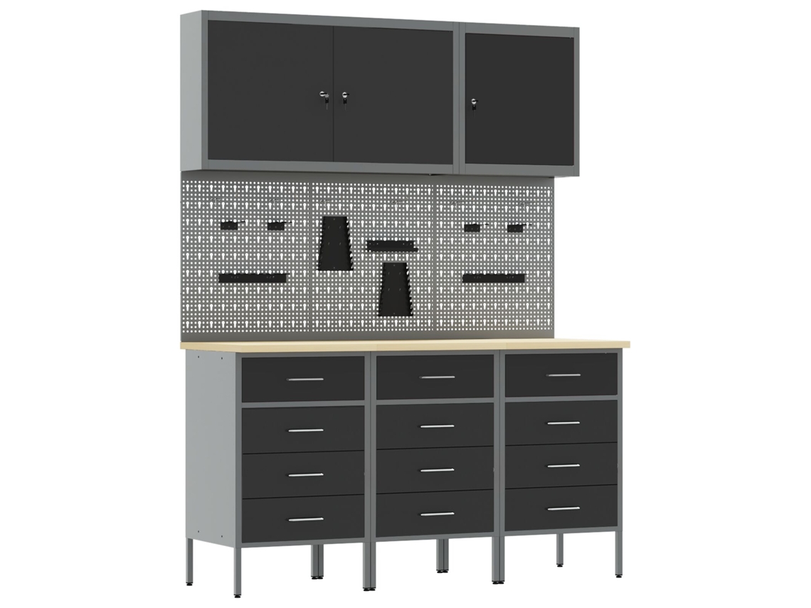 Conjunto 8 Armário De Trabalho Vidaxl Preto Aço (150 X 55 X 200 Cm)