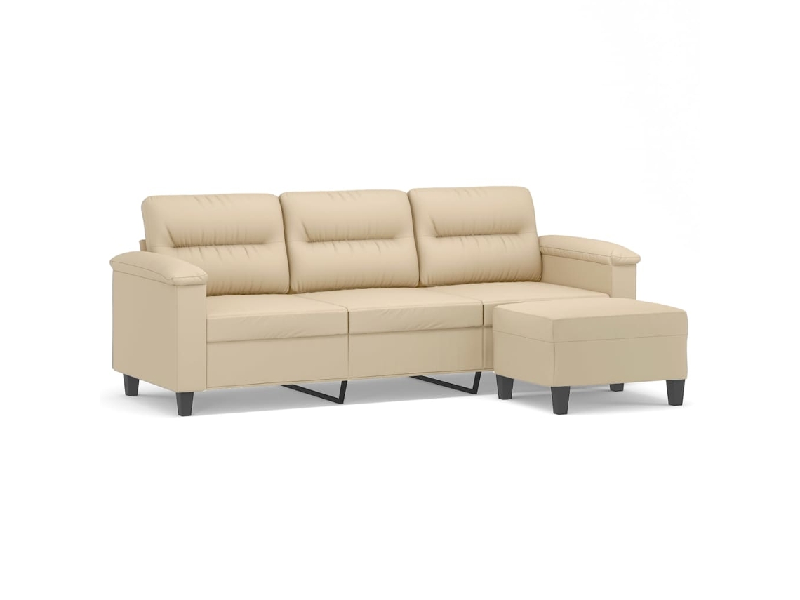 3-seater Sofa With Footstool, 3-seater Sofas With Footstools Vidaxl Creme Microfibra (n/a)