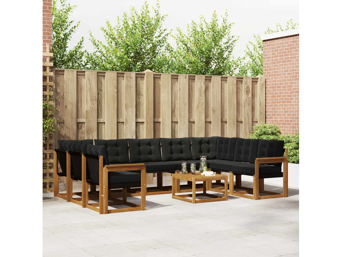 Vidaxl Conjunto De Sofás Para Exterior 10 Unid. Natural E Preto