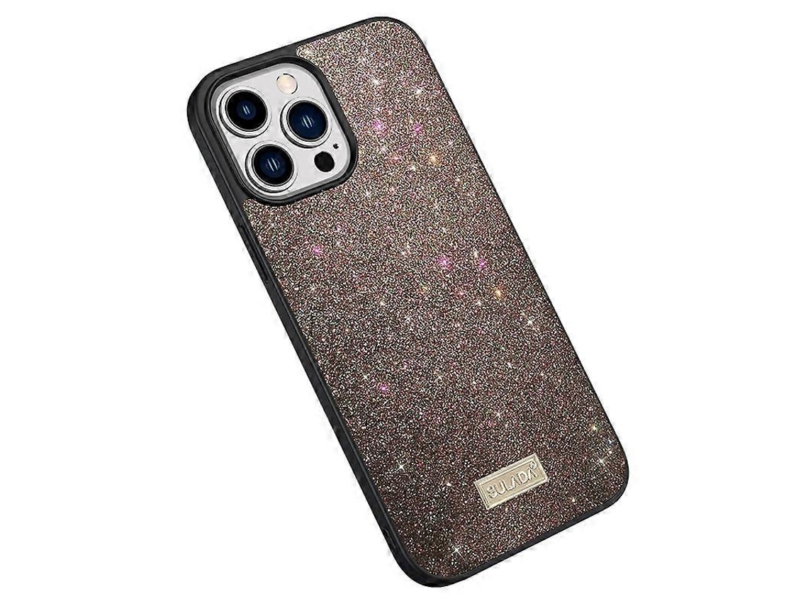 Capa De Celular Com Glitter De Couro E Policarbonato Para Iphone 14 Pro Max