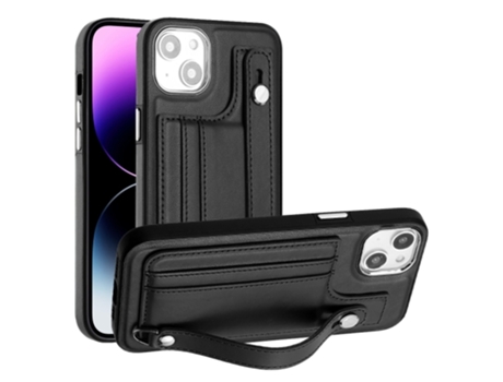 Capa Mobile Phone Cases Shockproof With Wrist para iPhone 15 Plus Pele Castanho