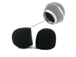 Dois Protetores de Microfone Pretos, Redondos e Esféricos, com Camadas de Filtro e Revestimento de Espuma. MDUG