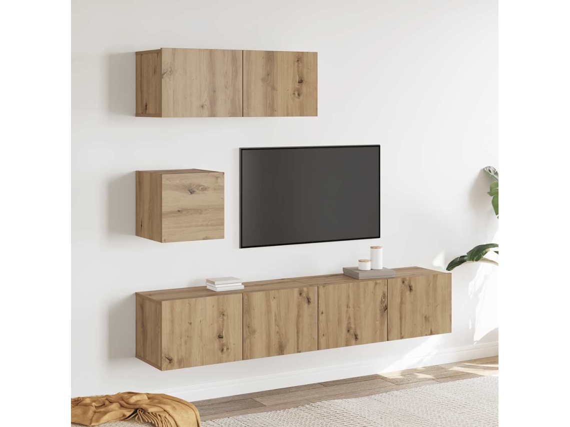 Vidaxl Conjunto De Armário Tv Parede 4 Pcs Madeira Carvalho Artisiano