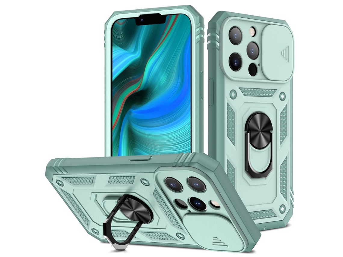 Capa Para Iphone 16 Pro Com Protetor De Anel Deslizante E Proteção 3 Em 1 - Cinza Verde