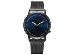Relógio de negócios simples e elegante para homens e mulheres, com pulseira de liga metálica e mecanismo de quartzo, nas cores preto e azul.