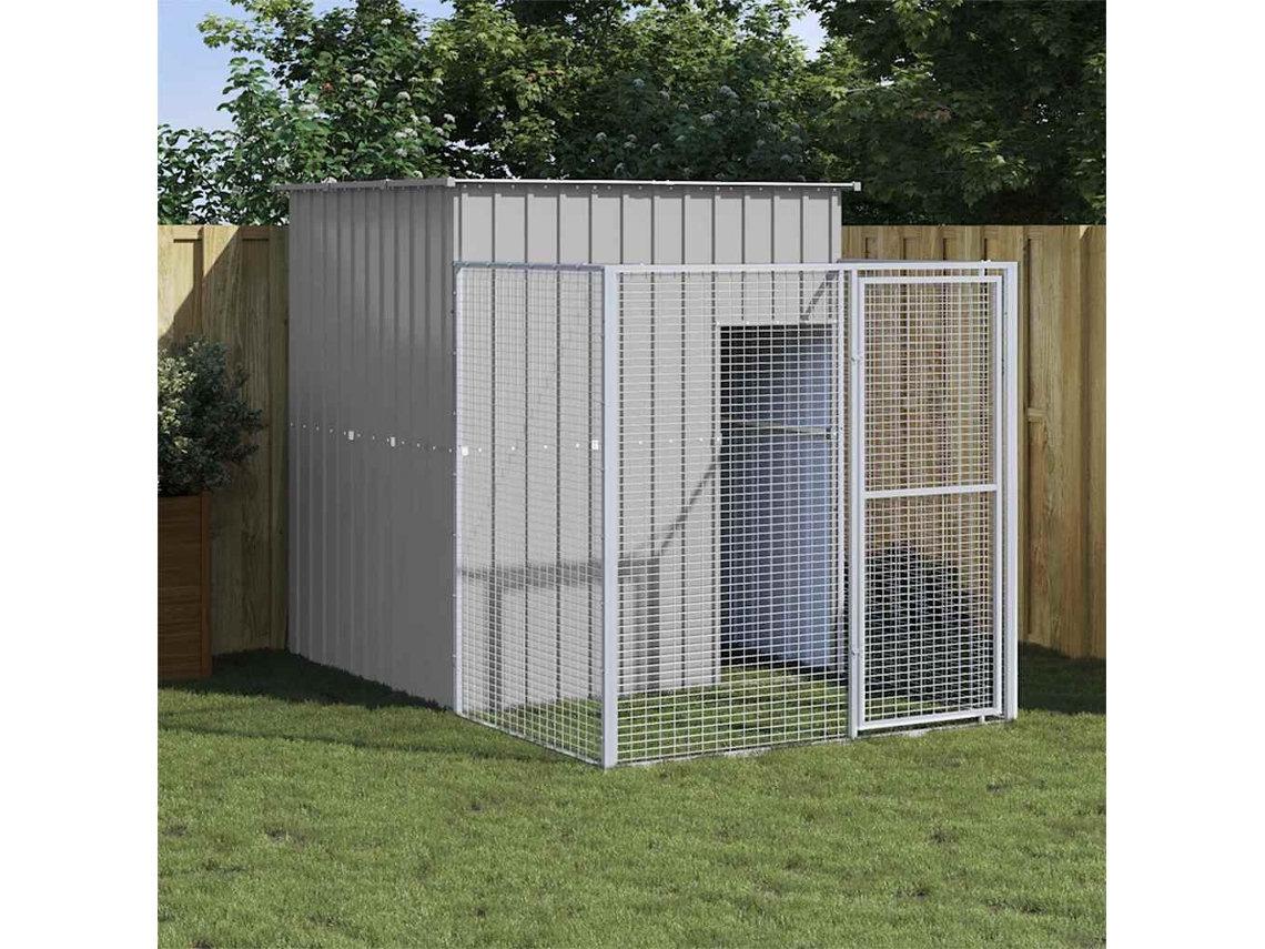 Vidaxl Casota Com Parque Aço Galvanizado Cinzento-claro