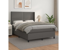 Cama Com Molas/colchão 140x200 Cm Couro Artificial Cinzento