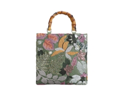 Bolsa AQUAFORGE de Palha Bordada com Lantejoulas, Alça de Bambu Trançada