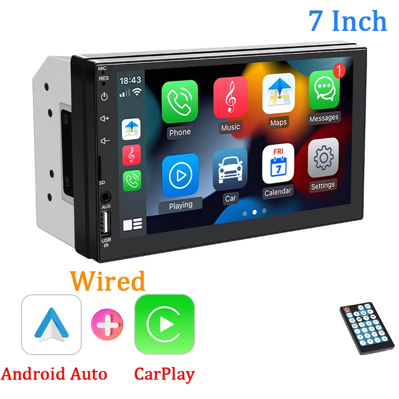 Rádio Automotivo 2 Din De 7 Polegadas Com Carplay, Android Auto, Mp5, Fm, Aux E Bluetooth (código 7024b-cp)