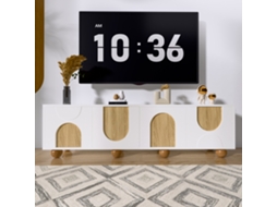 Rack para TV vintage PAPRIKA com 4 portas, suporte para TV e painel, design exclusivo em madeira (175x38x50 cm)
