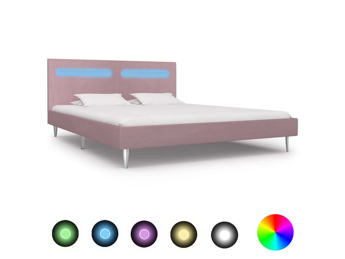 Vidaxl Estrutura De Cama Com Led 180x200 Cm Tecido Cor-de-rosa