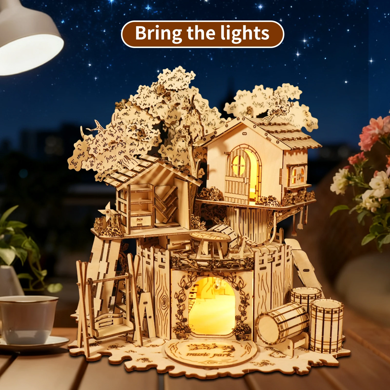 Kit de Montagem Artesanal Casa na Árvore 3d de Madeira com Luzes MDUG