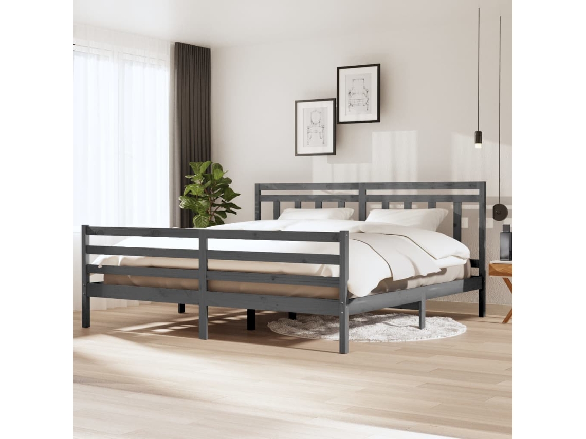 Vidaxl Estrutura De Cama 200x200 Cm Madeira Maciça Cinzento